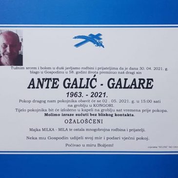PREMINUO JE ANTE GALIĆ – GALARE (1963.)