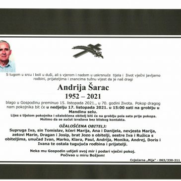 POKOP POK. ANDRIJE JE SUTRA U 15 SATI