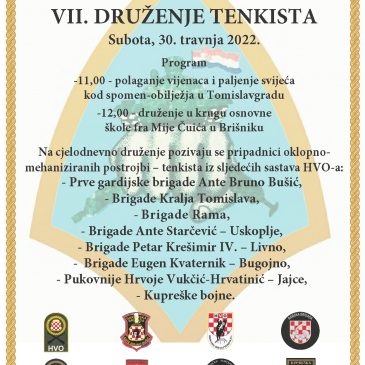 NAJAVA: VII. druženje tenkista HVO-a 30. travnja u Brišniku