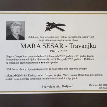 PREMINULA MARA SESER – TRAVANJKA (1943.-2022.)