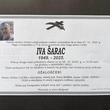 PREMINULA IVA ŠARAC (1949.-2025.)