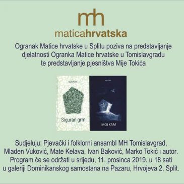 NAJAVA: U Splitu 11. prosinca o djelatnosti tomislavgradske Matice hrvatske i pjesništvu Mije Tokića