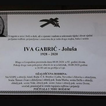 PREMINULA JE IVA GABRIĆ – JOLUŠA (1928.-2020.)