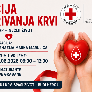 NAJAVA: Crveni križ, Gimnazija Marka Marulića i Županijska bolnica Livno organiziraju akciju dobrovoljnog darivanja krvi
