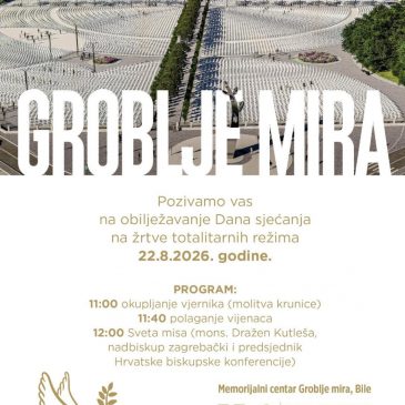 NAJAVA: Sveto misno slavlje na Groblju mira 22. kolovoza predvoditi će mons. Dražen Kutleša