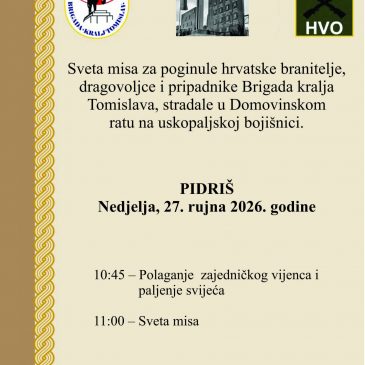 NAJAVA: Komemoracija na Pidrišu za hrvatske branitelje 27. rujna