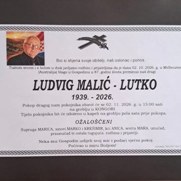 Posljednji ispraćaj Ludviga Malića 2. studenoga u Kongori